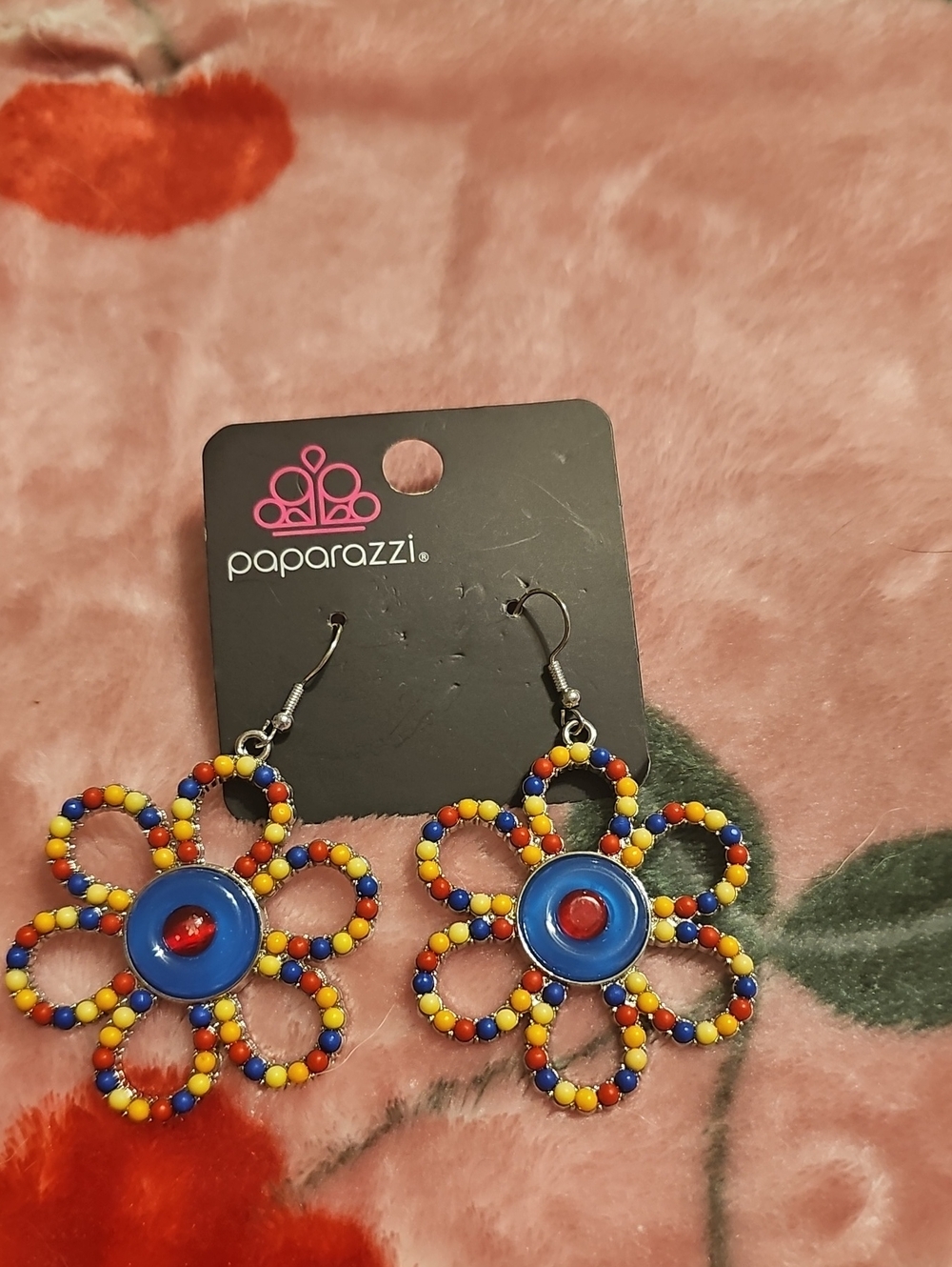 paparazzi Blue Red Yellow Multicolor Flower Beaded Drop Earrings